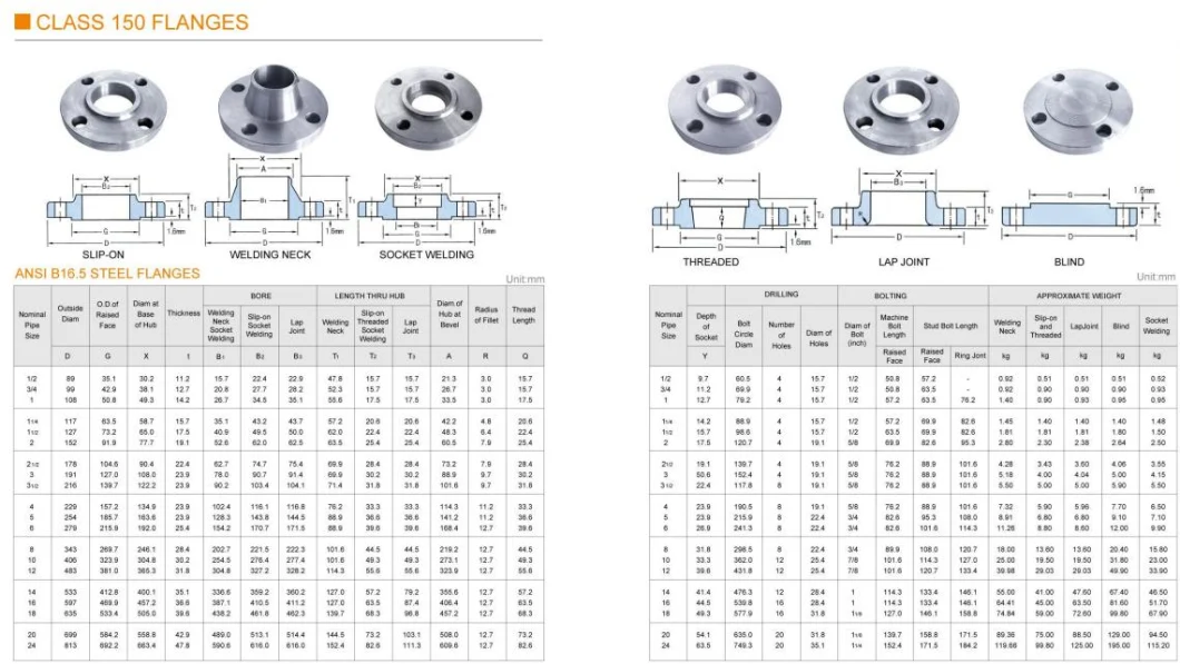 ASME B16.5 B16.47 En1092-1 En1092-3 Stainless Steel or Carbon Steel Flange Made in China